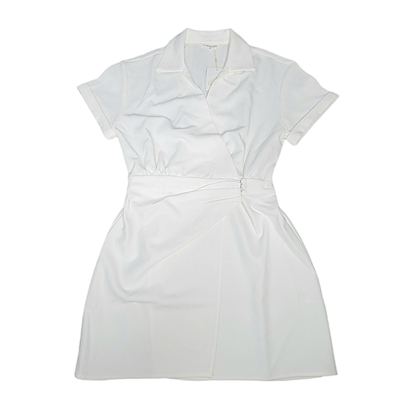 SOLD - NWT Commense White Collared Cuffed Sleeve Button Wrap Short Dress - Picture 5 of 9
